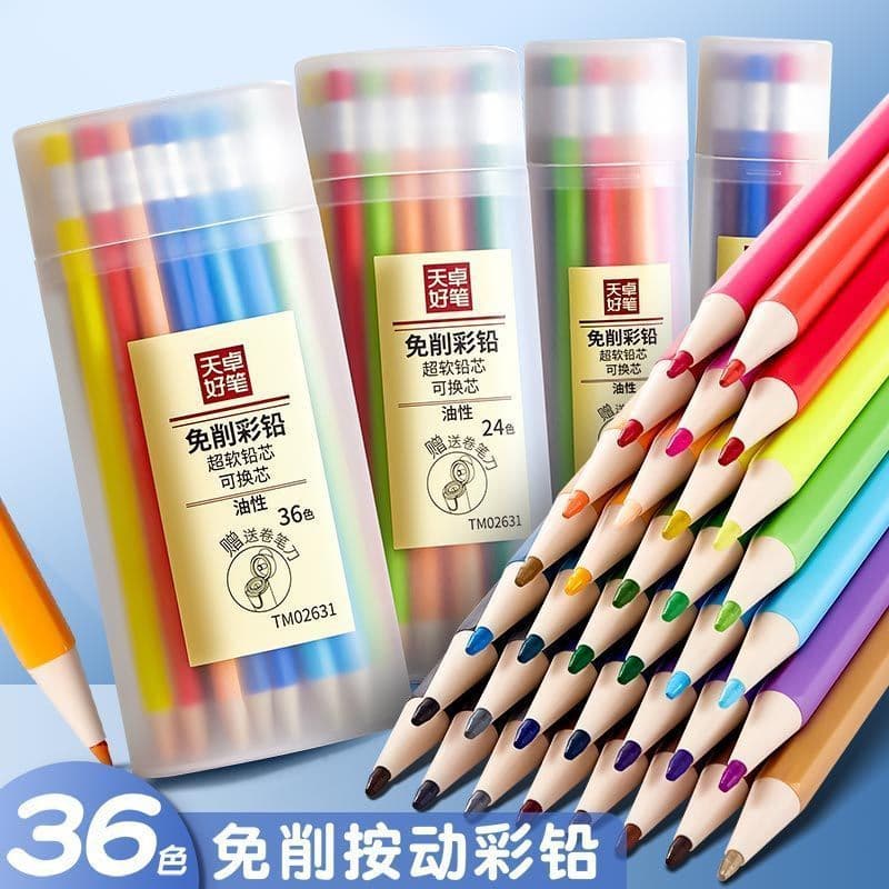 Tianzhuo No-Sharpen Refillable Colorful Click Automatic Pencil 2.5 Thick Core Erasable Oil-Based Colored Pencil for Children Beginners
