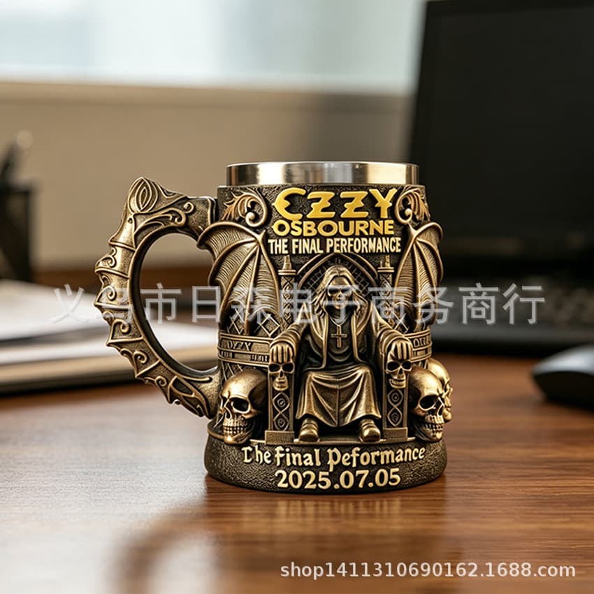 Cross-border Hot-Selling Halloween Skeleton Bat Stainless Steel Mug Ornament Resin Craft Beer Cup Pirate