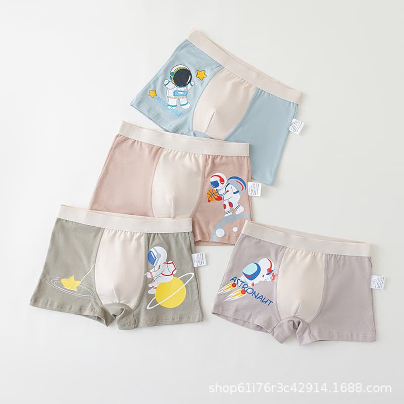 Cross-Border Underwear Boys Full Cotton Four-Corner Cartoon Underwear Boys Cotton Kids Underwear Boys Cotton Teenagers Boxer Briefs