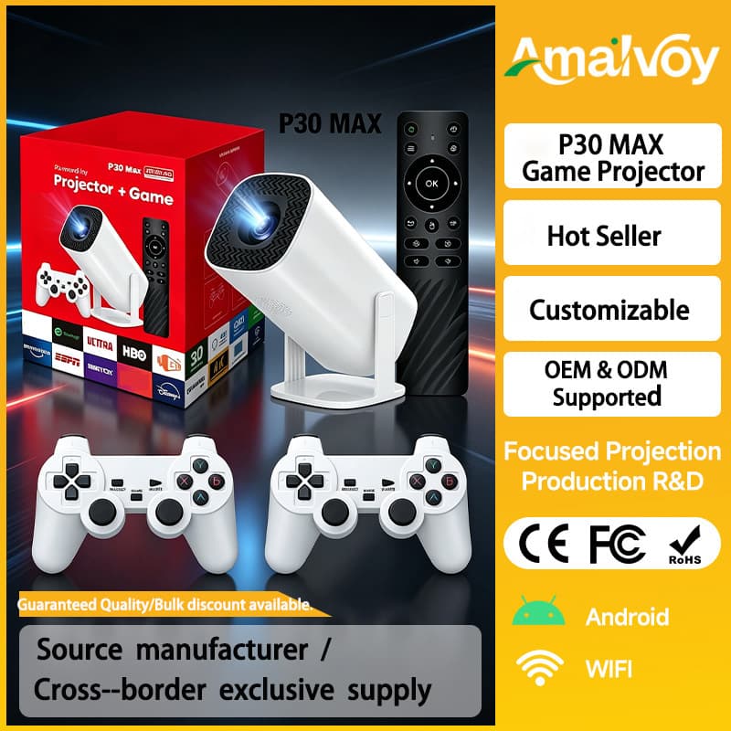 Hot Selling P30MAX Cannon Game Console Projector HD 1080P Bluetooth Android 14 Square Cannon Projector