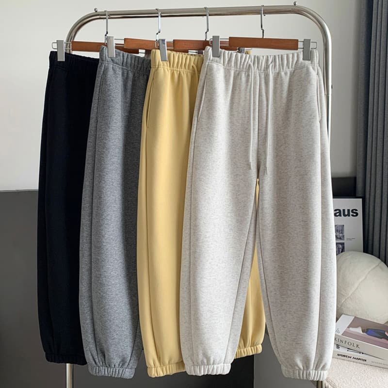 Winter Thickened Unisex Joggers with Elastic Cuffs, Loose Cotton & Fleece-Lined Straight Leg Casual Purple Sweatpants