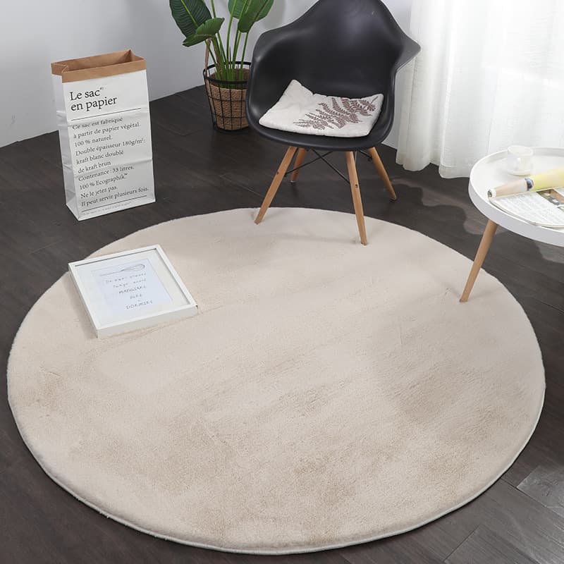 Cross-border Solid Color Faux Rabbit Fur Living Room Durable Round Sofa Mat, Coffee Table Pad, Bedroom Bedside Carpet, Home Short Pile Rug