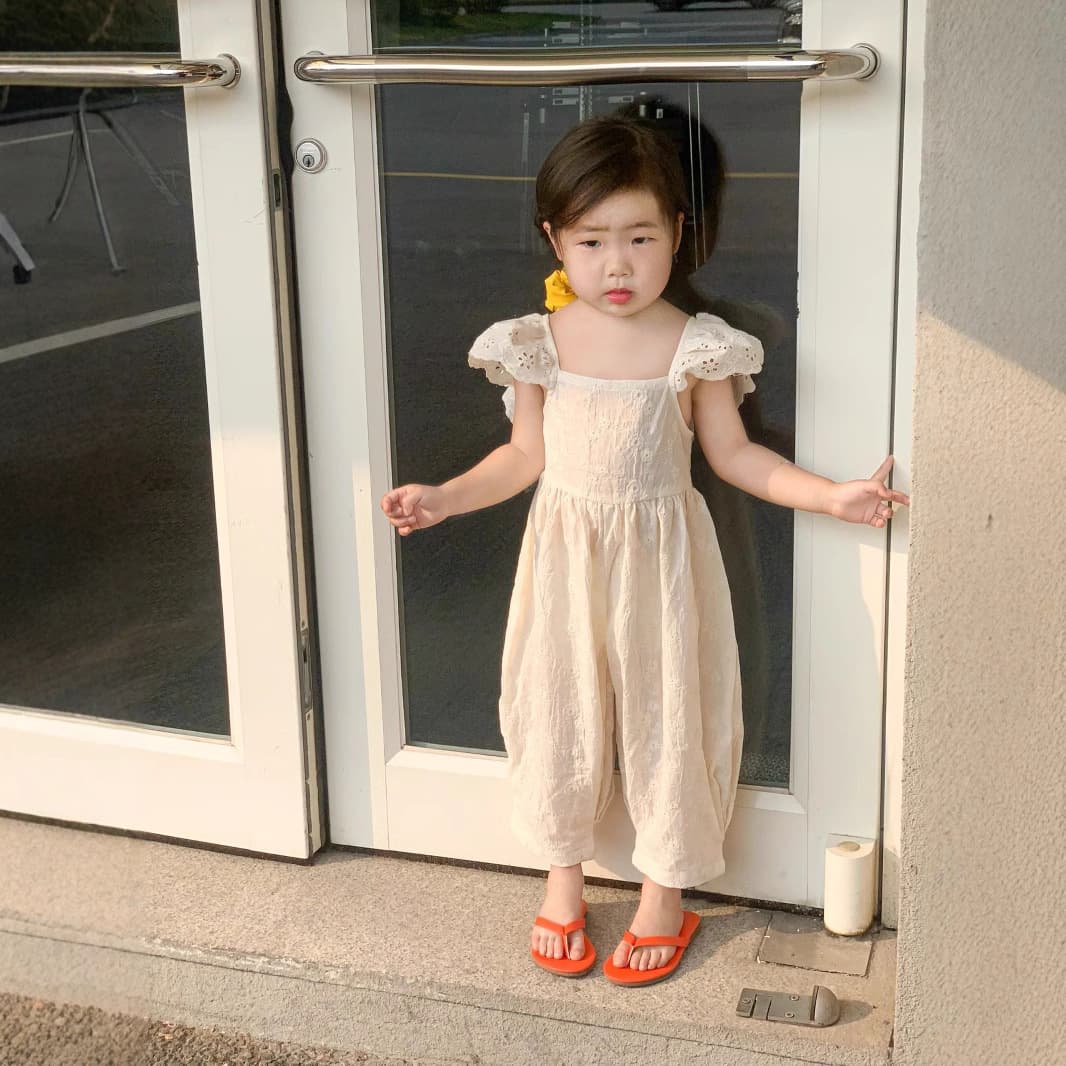 2025 Summer New Korean Style Girls Embroidered Lace Romper Strappy Backless Tie Bodysuit