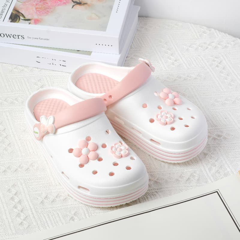 Women's Croc Shoes Summer 2024 New Thick-Soled Plaid Closed-Toe Half-Slippers Non-Slip Outdoor Trendy Beach Sandals