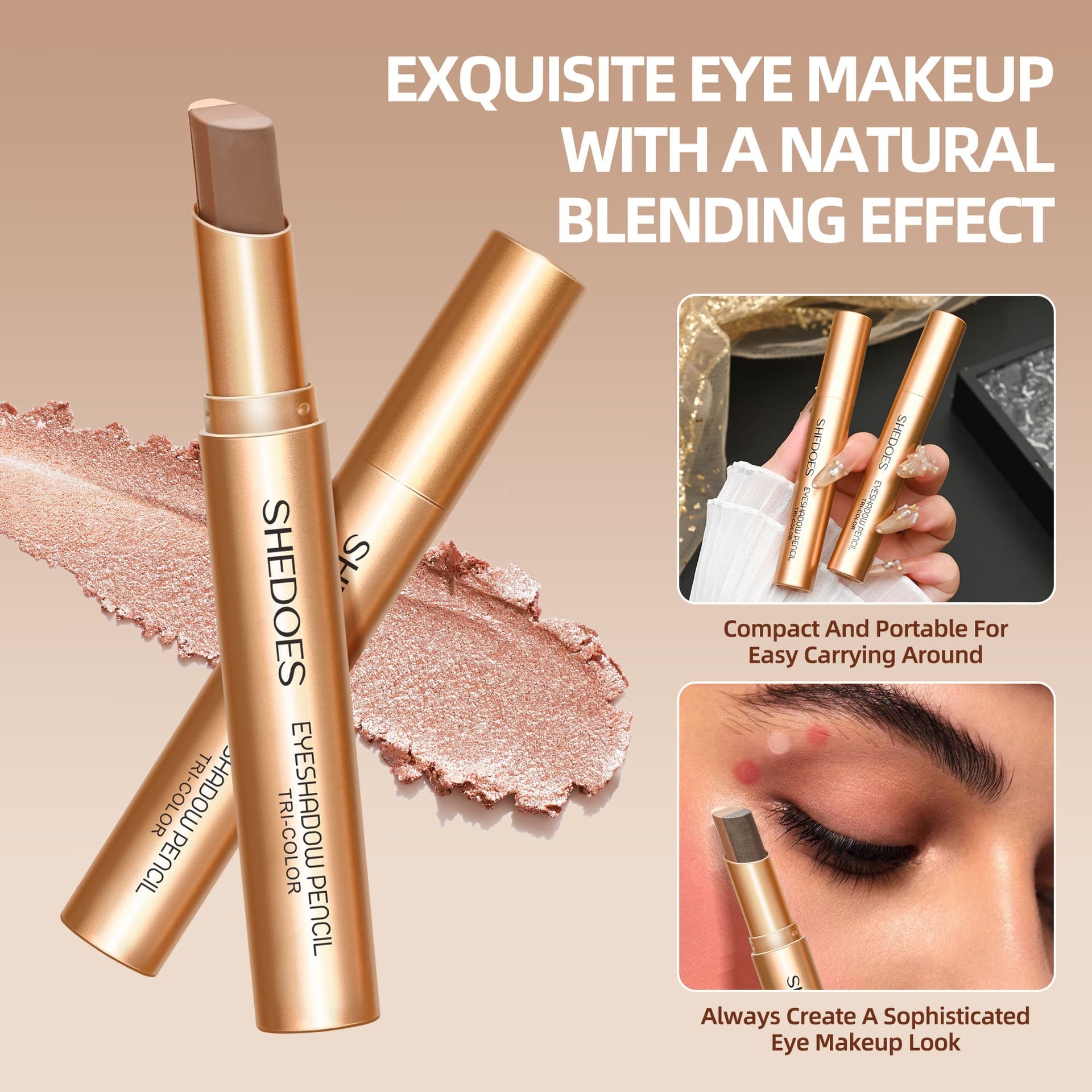 Cross-border EU/US TikTok Best Seller SHEDOES Three-Color Eyeshadow Stick Effortless Application Waterproof Smooth Long-Lasting