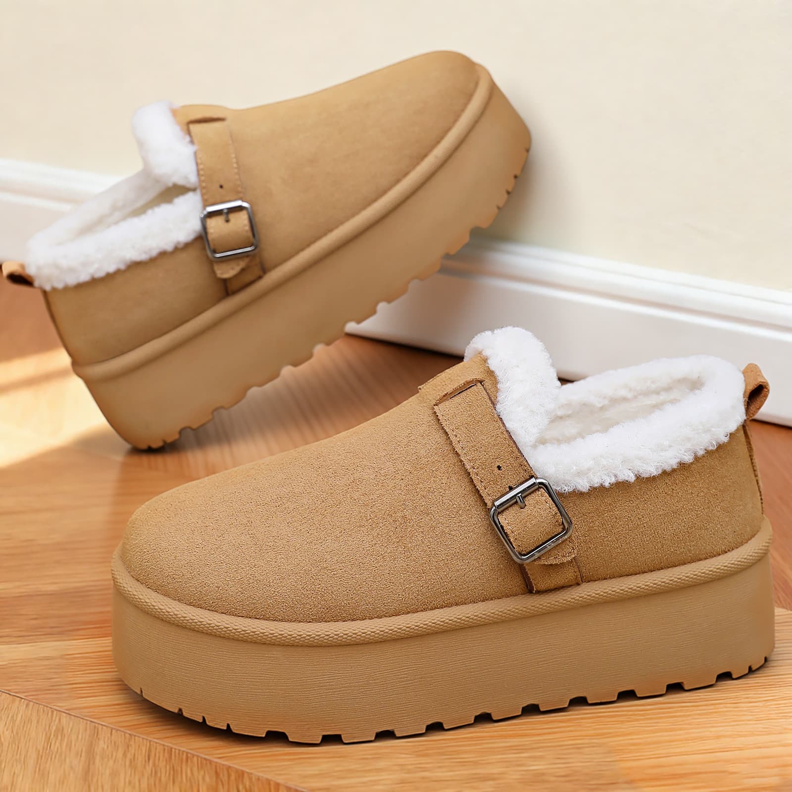 Women's Cotton Shoes Cross-border Fleece Lined Thick Sole Birkenstock Anti-cold Warm Snow Boots Thick Cotton Boots Shallow Fashion Boots