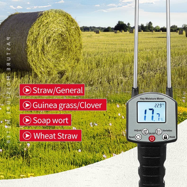 Moisture meter for forage grass, rice, wheat, king grass, alfalfa, and other grasses.