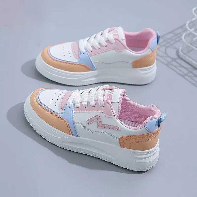Women's platform sneakers, 2025 spring and autumn all seasons, Korean style, color blocking, Hong Kong style, casual white sneakers, student fashion sports shoes.