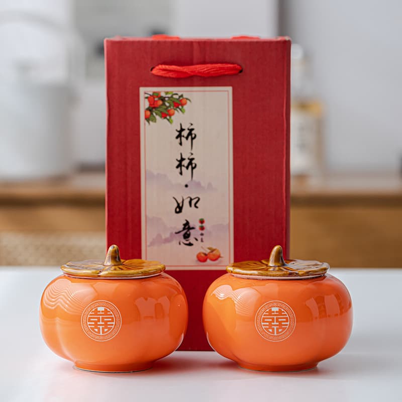 Everything Goes Well Persimmon Jar Ceramic Sealed Candy Jar Mini Tea Canister Creative Housewarming Decoration Scented Jar