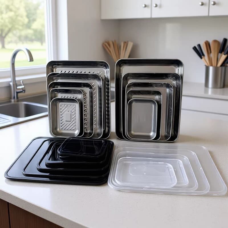 Cross-border 410 stainless steel towel tray with lid, thickened rectangular magnetic small crisper box, towel display tray