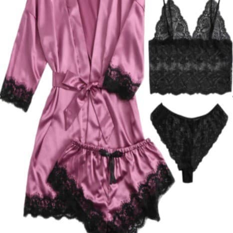 Dancing Night Cat European and American Summer New Satin Long Sleeve Pajama and Robe 4-Piece Set Women's Loungewear