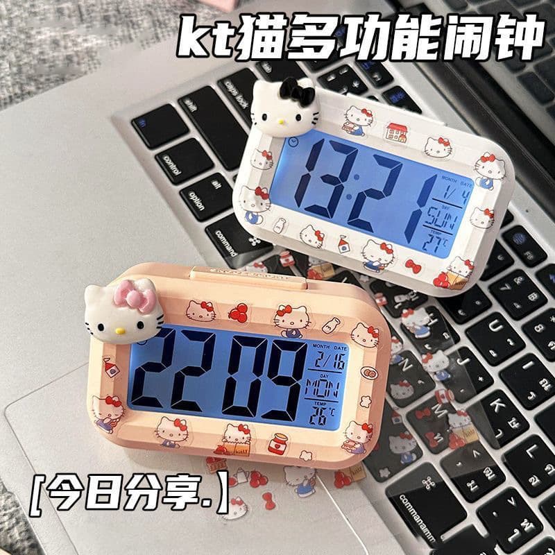 Multifunctional Cute Hello Kitty Mini Alarm Clock, Student Dormitory Portable Silent Desktop Clock