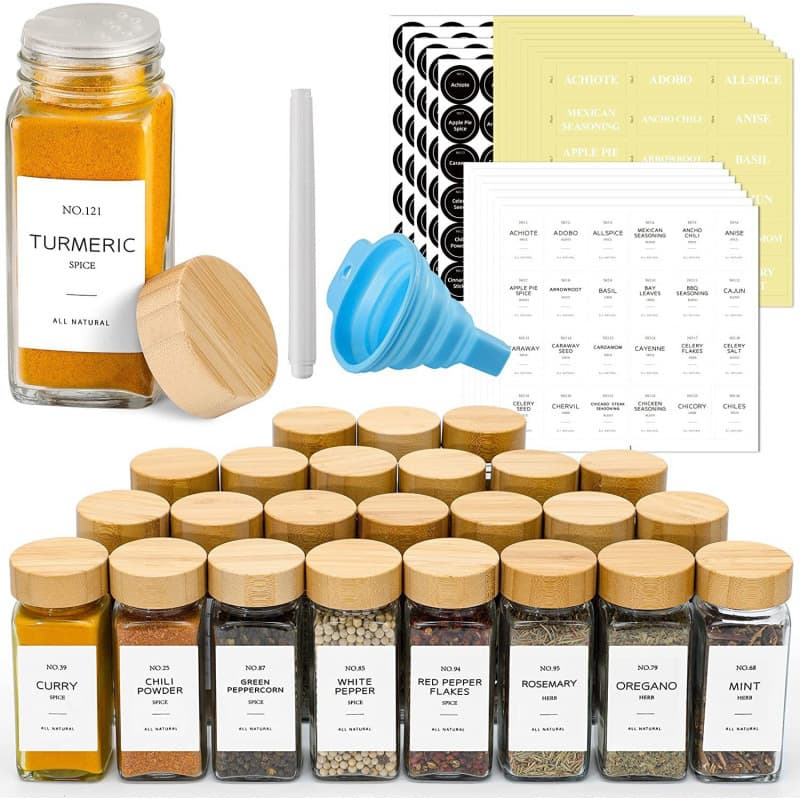 Amazon best selling 120ml bamboo wood cover glass seasoning bottle 4oz square seasoning jar glass bottle pearl cotton packaging