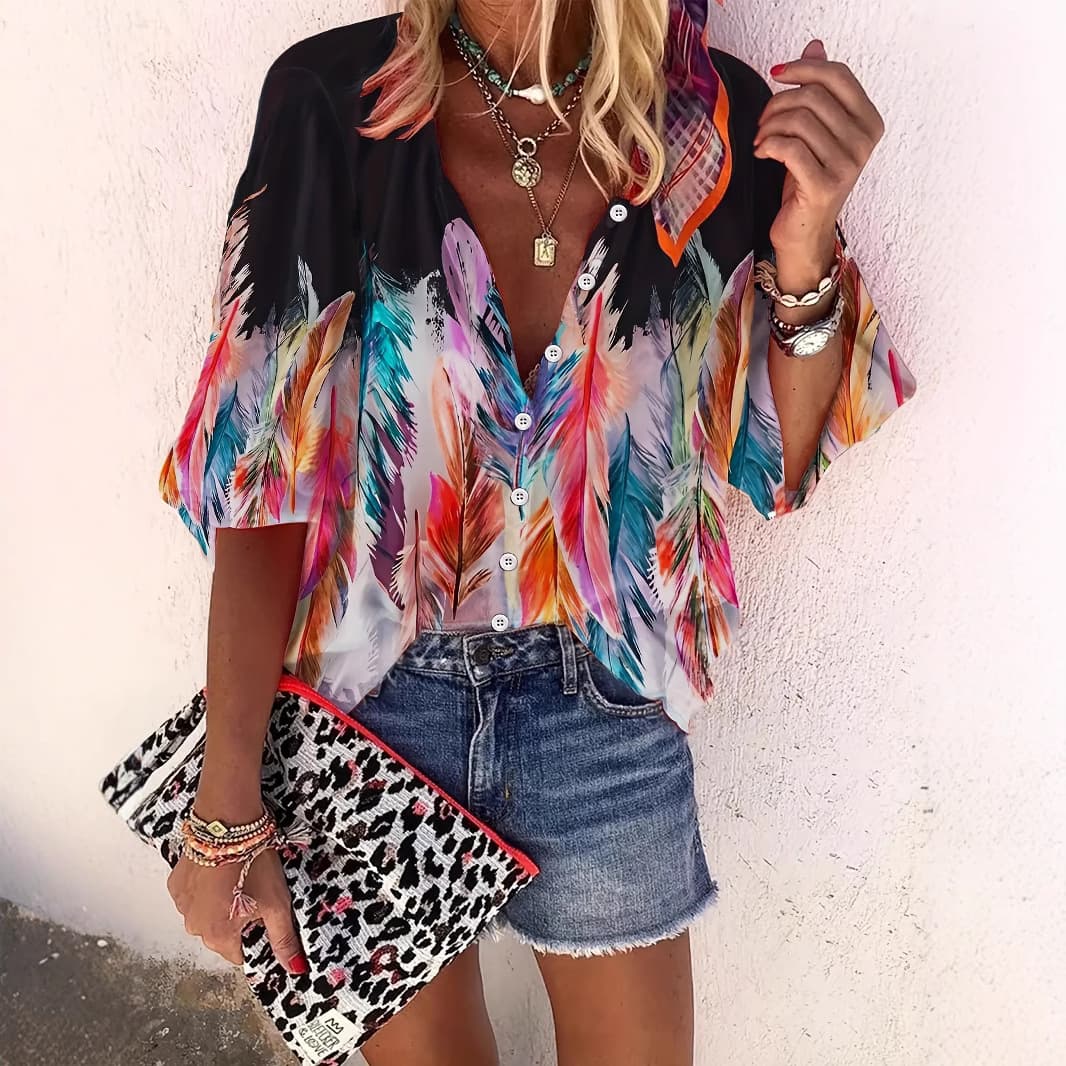 2025 Independent Site Women's Blouse with 3D Digital Floral Print Street Casual Fashion VPOD Custom One Piece