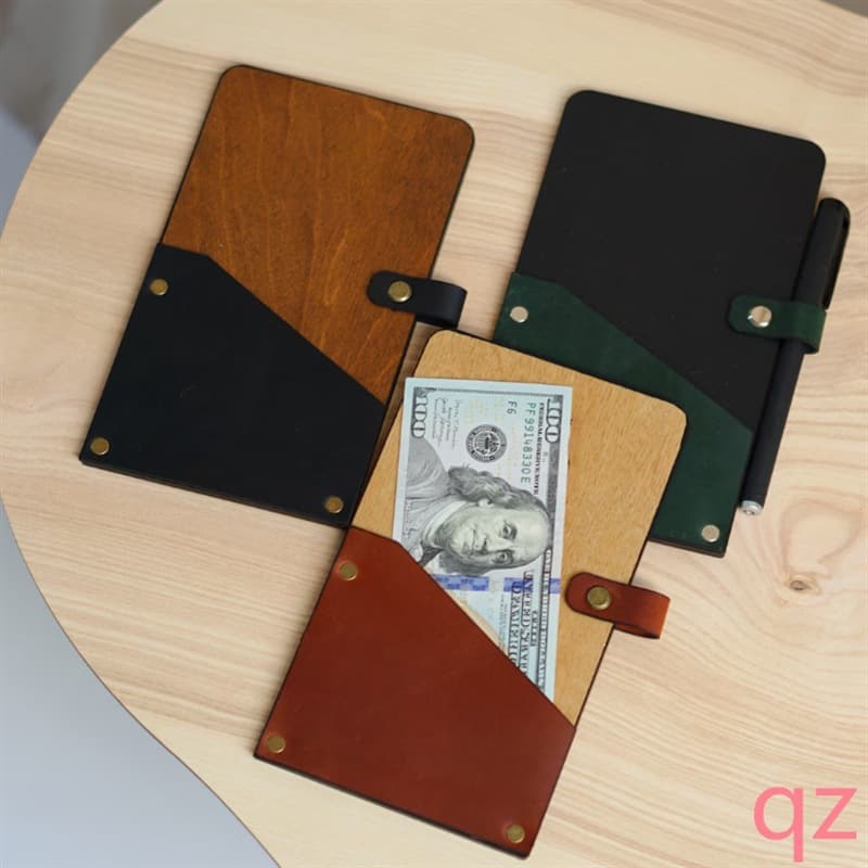 Ready-made wooden leather bill holder, restaurant hard recipe holder, waiter receipt writing holder, cash wallet