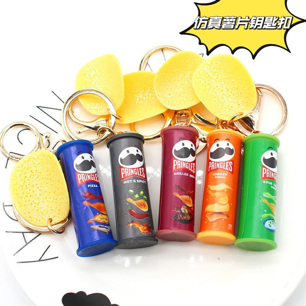 Simulated Food Toy Pringles Potato Chips Keychain, Chip Keychain Small Pendant, Bucket Snack Potato Chip Decoration