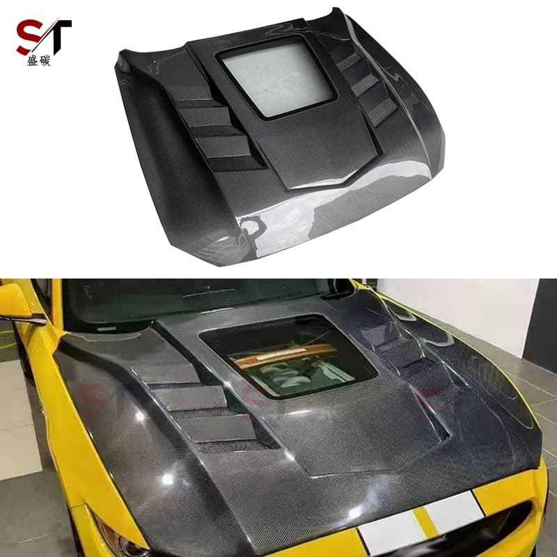 Suitable for 15-22 Ford Mustang carbon fiber hood modified transparent hood front cover head cover