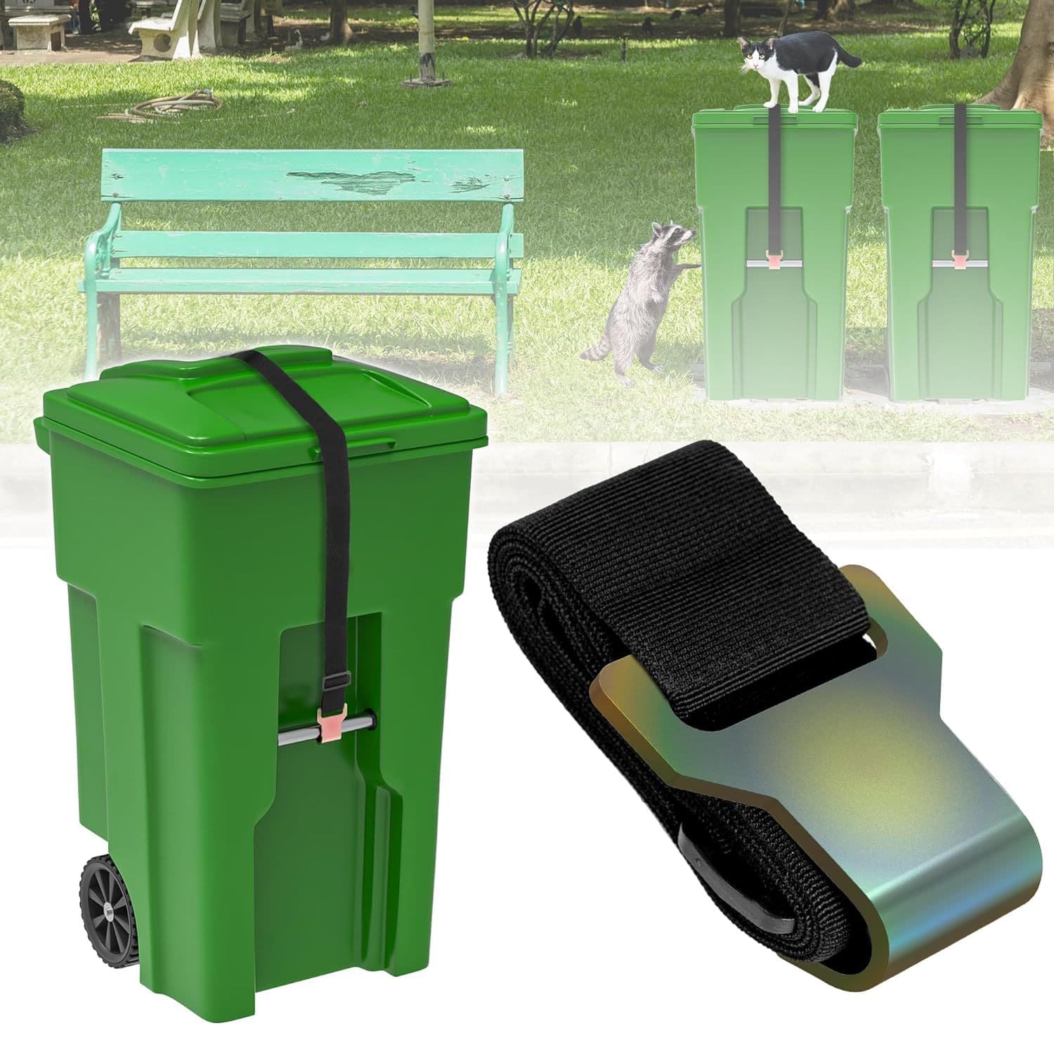 Factory Stock Outdoor Trash Bin Straps, Adjustable Nylon Universal Sanitation Garbage Can Tie-Downs