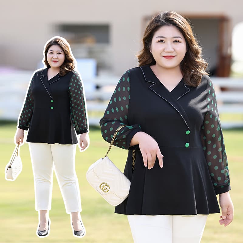 Plus Size Korean Style Chiffon Blouse, 2025 Autumn New Arrival, Stylish and Versatile Long-Sleeved Top for Plus Size Women (Up to 200 lbs), Conceals Tummy