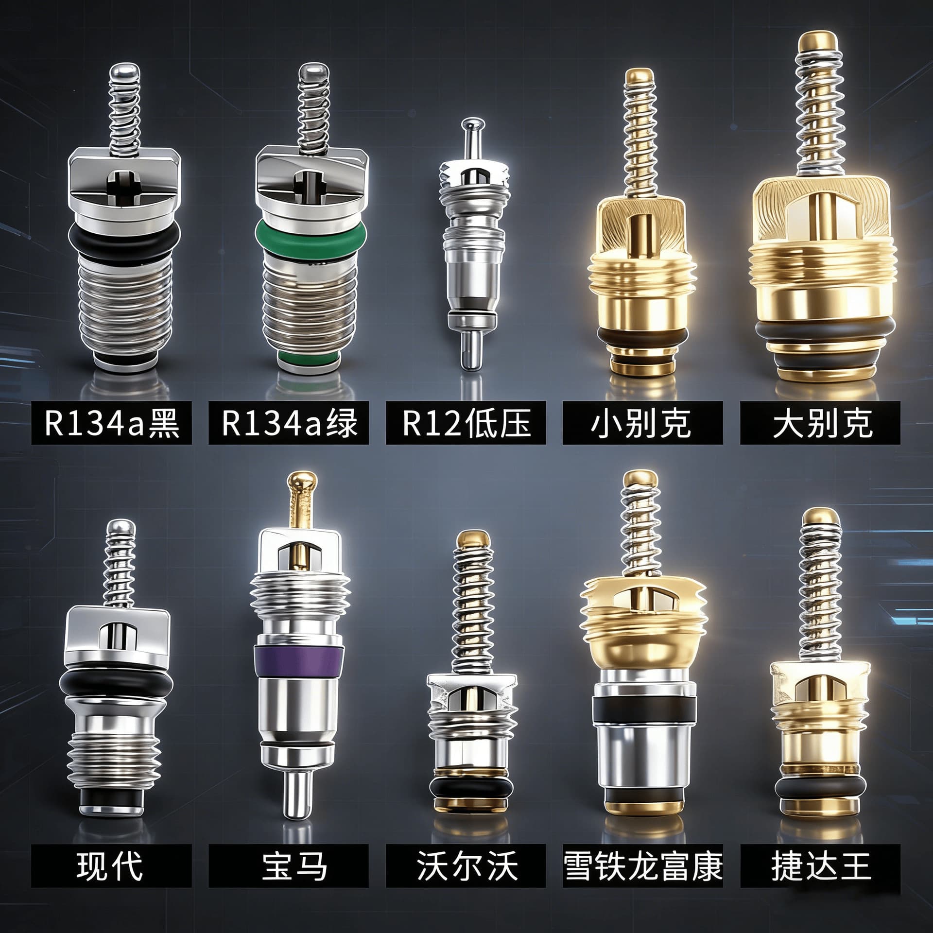 Car AC Valve Core 134a for Mercedes-Benz, BMW, Jetta, Hyundai, Fukang, R12 Size, Buick Wrench Seal Ring