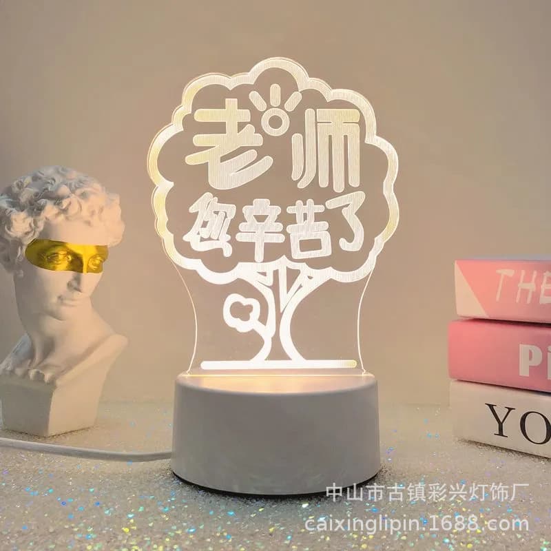 Gift for Teachers: Teacher's Day 3D Night Light for Female Teachers, School Small Gift, Bedside Table Lamp with Commemorative Significance