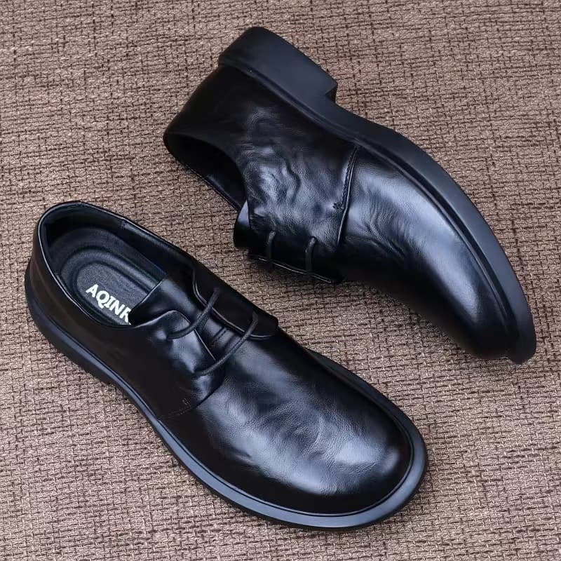 Genuine Leather Casual Dress Shoes for Men 2026 Spring Low-Top Lace-Up Business Loafers with Hollow Design