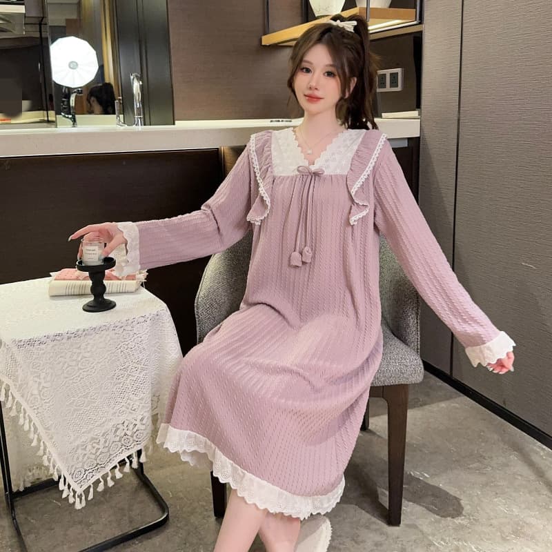 Cute Long Sleeve Nightgown for Women, Autumn Thin Style, Plus Size 2024 New, Fat MM Sleep Dress, Sweet Student Pajamas