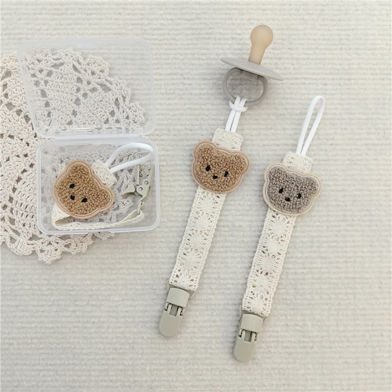 Cross-border bear head lace baby pacifier chain plastic pacifier clip baby teether toy anti-drop rope strap
