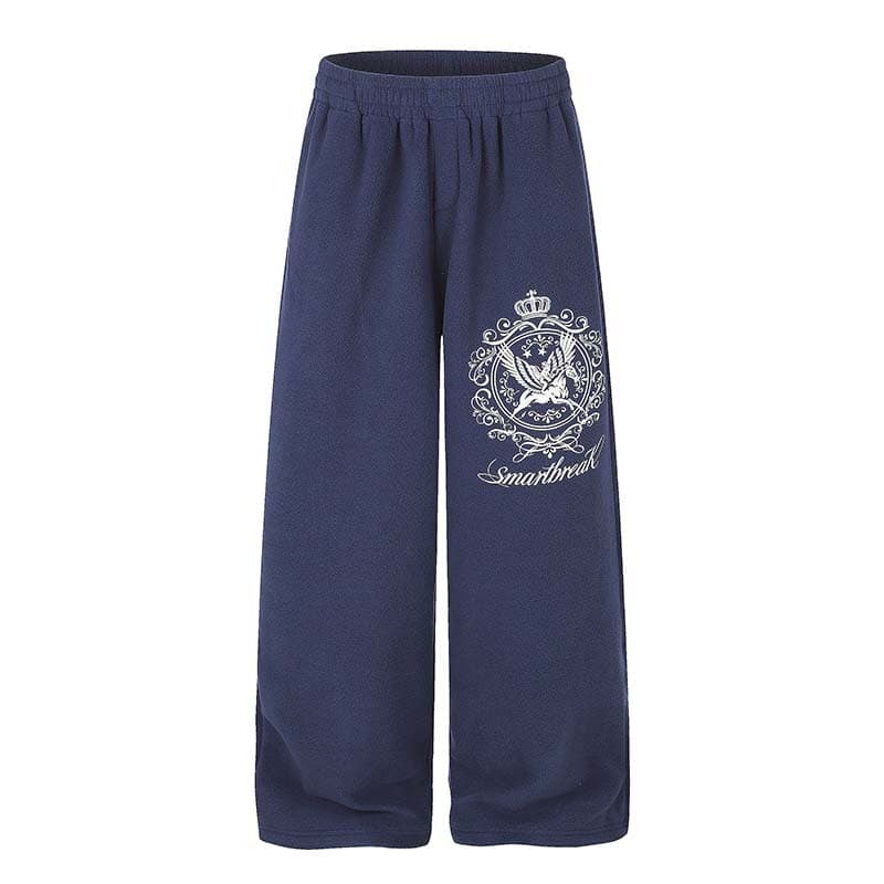 National trend American badge printed elastic waist drawstring straight casual pants men's fashion brand loose wide leg long pants