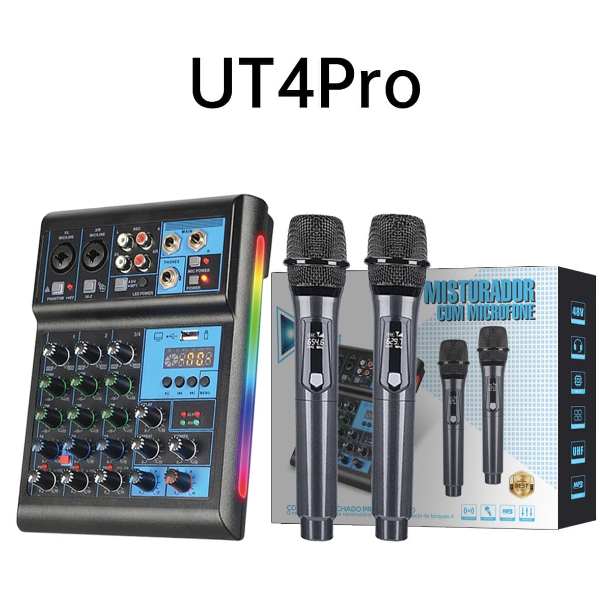 4-Channel DJ Mixer, Small Stage Recording Party Bluetooth USB Sound Card Mixer for Computer, Cross-Border