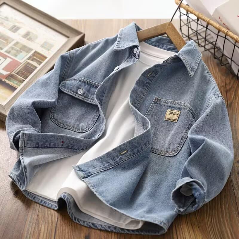 Boys Denim Shirt 2025 Spring Autumn New Children Long Sleeve Casual Jacket Student Outerwear Shirt Cardigan Top