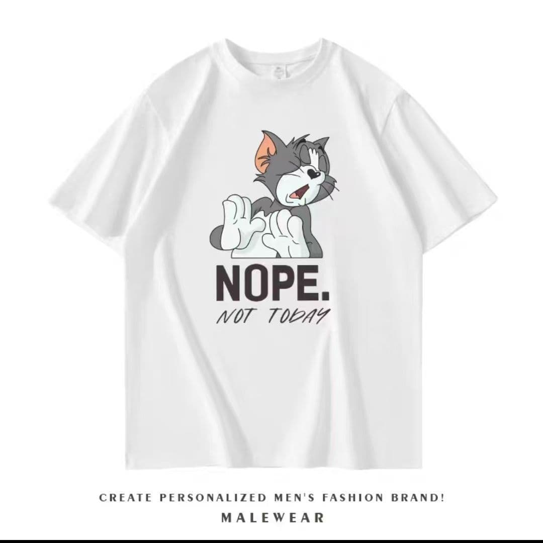 Cotton Short Sleeve Summer T-Shirt for Men and Women, Loose Fit Plus Size Versatile Slimming Tom and Jerry Top, Slim Fit 12