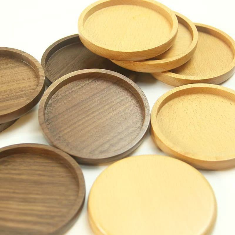 Creative Wooden Insulated Tea Cup Coffee Cup Wood Coaster Household Round Anti-Slip Solid Wood Black Walnut Tea Tray