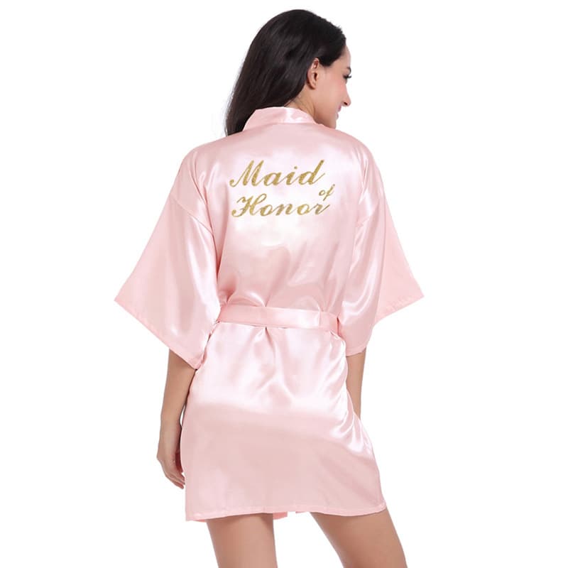 Hot stamping gold lettering MaidofHonor wedding bridesmaid cardigan robe, summer thin chief bridesmaid morning robe, imitation silk