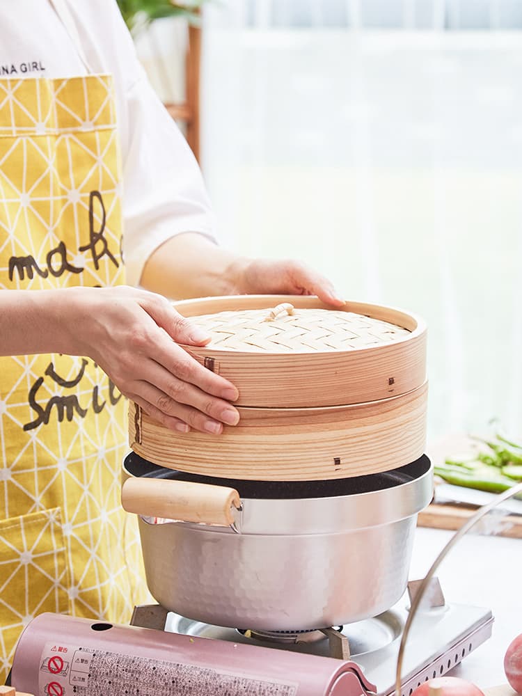 Double-layer non-stick steamer pot, dual-purpose cookware, multifunctional steaming basket soup pot, Japanese-style non-stick pot, compatible with gas stove and induction cooker