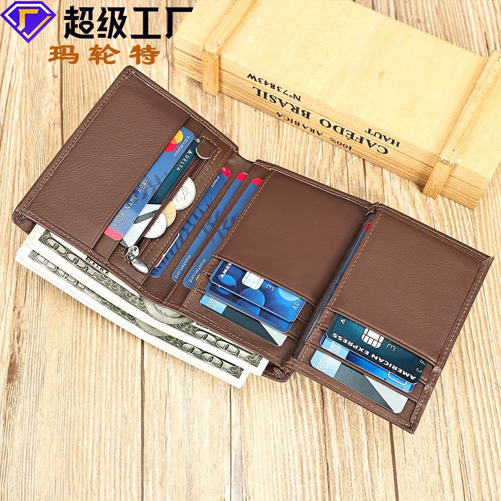 Malunte Top-Layer Cowhide Men's Short Wallet Premium Men's Billfold Multifunctional Card Holder Genuine Leather Coin Purse