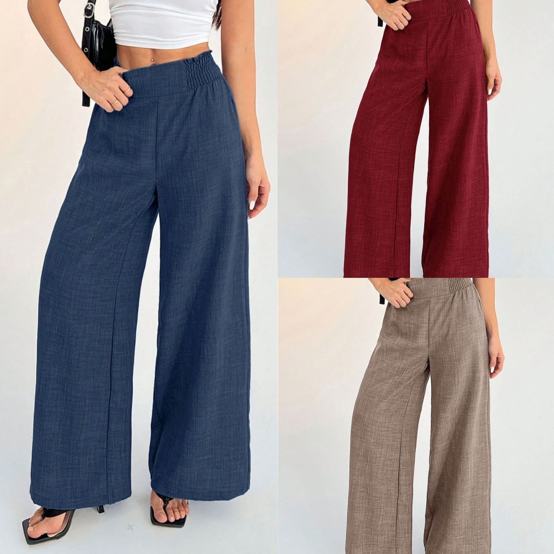 2026 Cross-Border Summer Elegant Fashion Trend Women's Casual Wide-Leg Pants with Gathering Details, Regular Mid-Rise