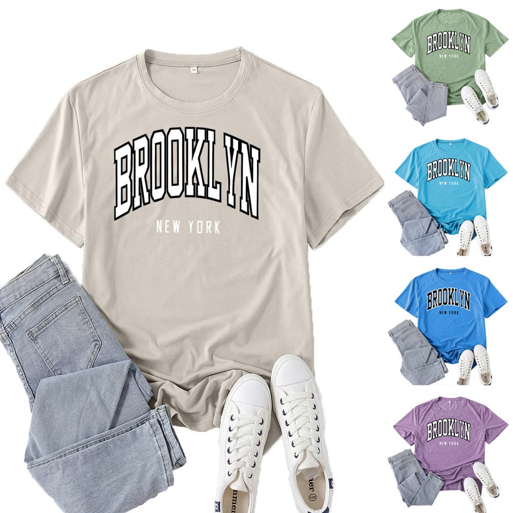 Amazon Source BROOKLYN NEW YORK Printed Short Sleeve Women's Casual Summer Relaxed Fit Round Neck