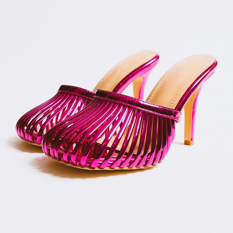 European American Style Hollow Toe Wrap Sandals Women Thin Heel Round Toe Stunning High Heel Sandals Outdoor Wear Slide Sandals Mules Half Slippers