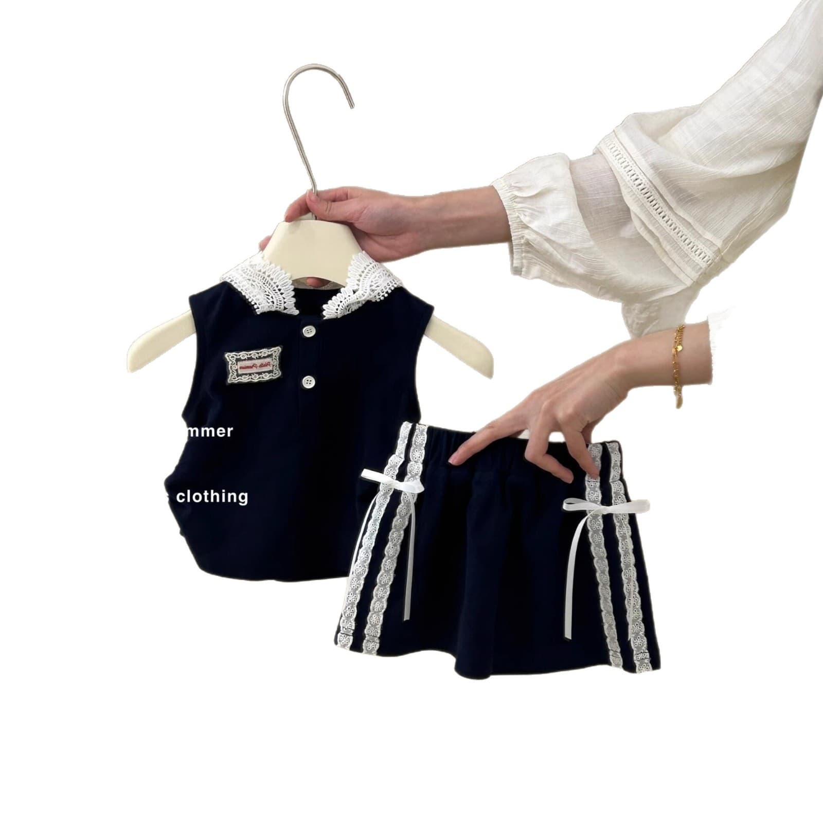 [Tian Xiaosi] 2026 Spring Summer Girls Sleeveless Vest Hooded Top Half Skirt College Style Fashion Two-Piece Set