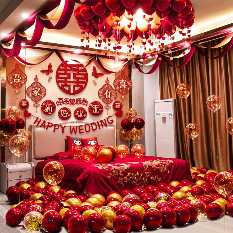 Wedding Engagement Party Festive Atmosphere Red Double Layer Balloon Decoration for Birthday Banquet