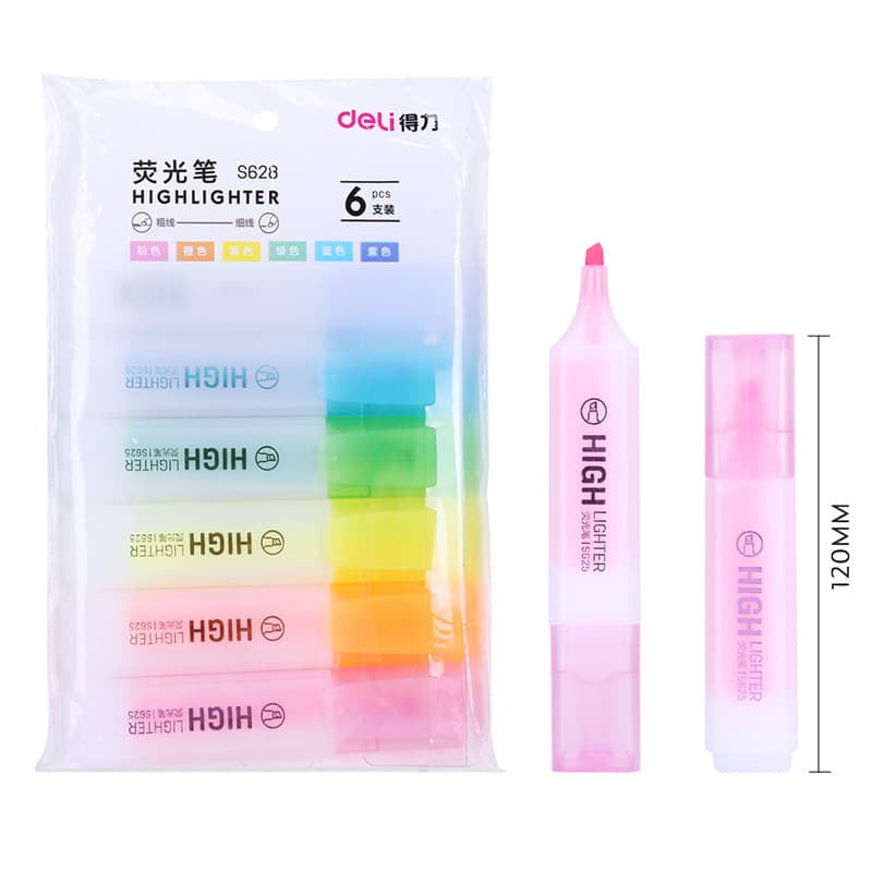 Deli Fluorescent Marker S628 Student Reading Note Highlighter 6 Pens/Bag 6 Colors Assorted Marker Dropshipping