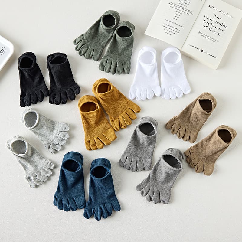 Men's Five-Toe Socks, Minimalist Solid Color Low-Cut Short Socks, Trendy Ins Breathable Versatile Casual Spring Summer Toe Separating Socks