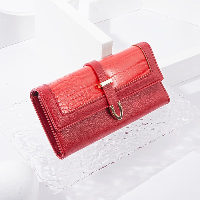 Long Three-Fold Women's Wallet Alligator Pattern Buckle Ladies Purse PU Leather Cross-Border Trend Solid Color Daily Match