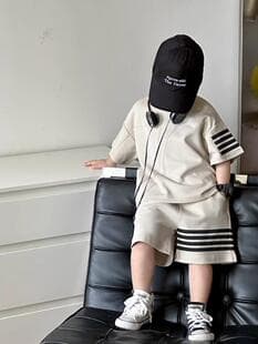 Boys Korean Style Fashion Sports Set Summer Short Sleeve Shorts Two-Piece Set Three Stripe Casual T-Shirt Children's Set