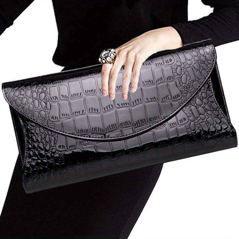 Cross-border Supply Patent Leather Clutch Bag Large Capacity Crocodile Texture Clutch Bag