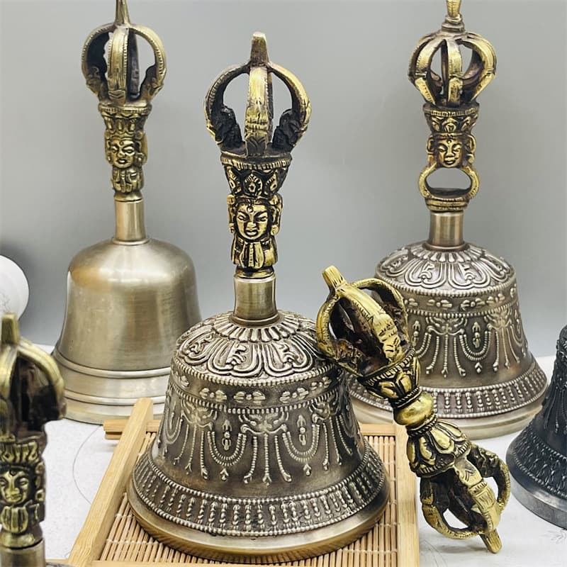 Imperial Selection Tibetan Vajra Bell and Pestle - Nepalese Handmade Retro Ritual Item, Five/Nine-Spoked Pure Copper Bell Instrument