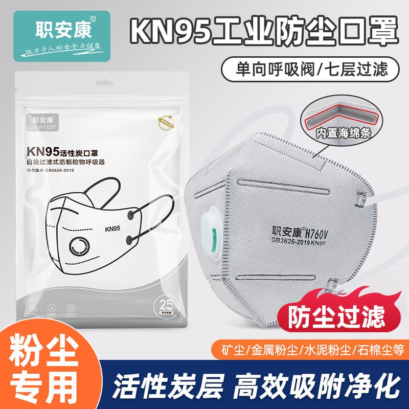 Zhiankang KN95 Seven-Layer Mask for Industrial Dust and Formaldehyde, Activated Carbon with Exhalation Valve, Headband Style, Individually Packed