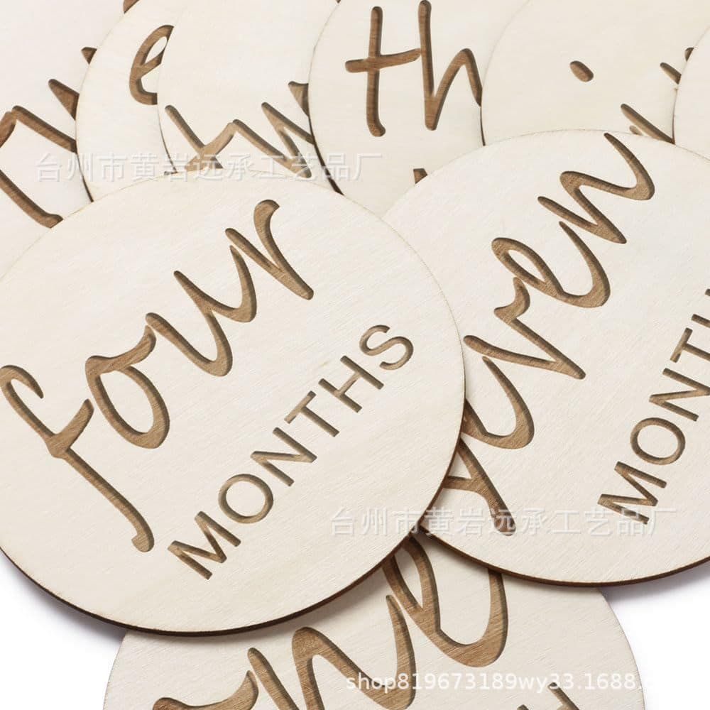 Cross-border Wooden Round Log Disc Baby Milestone Month Card, Wooden Card Photo Prop for Toddlers