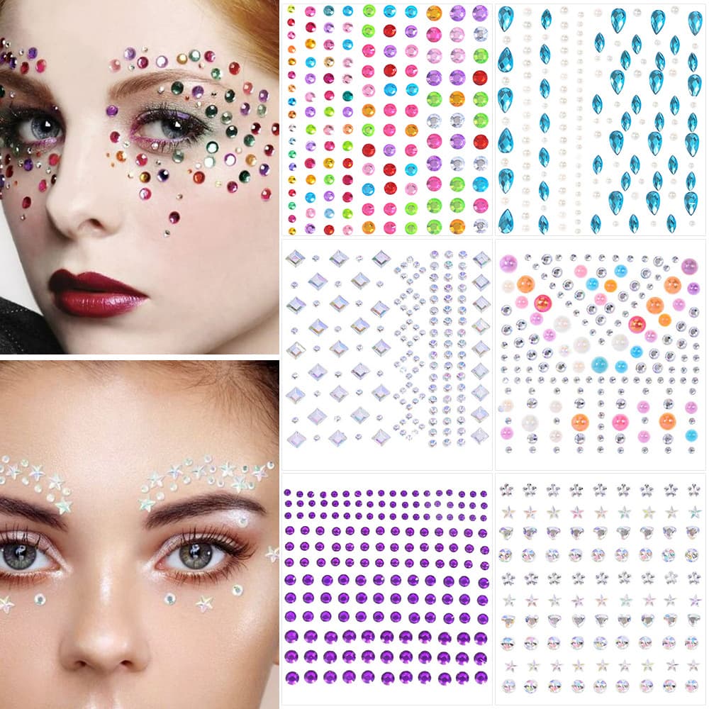 Cross-Border Diamond Face Stickers Crystal Face Makeup Balls Decorative Stickers Non-Adhesive Performance Party Makeup